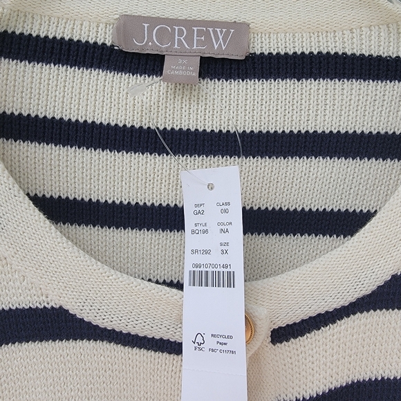 J.Crew Emilie Lady Jacket Cardigan Navy Stripe coastal Cotton 3X Nautical Chic - Picture 9 of 15